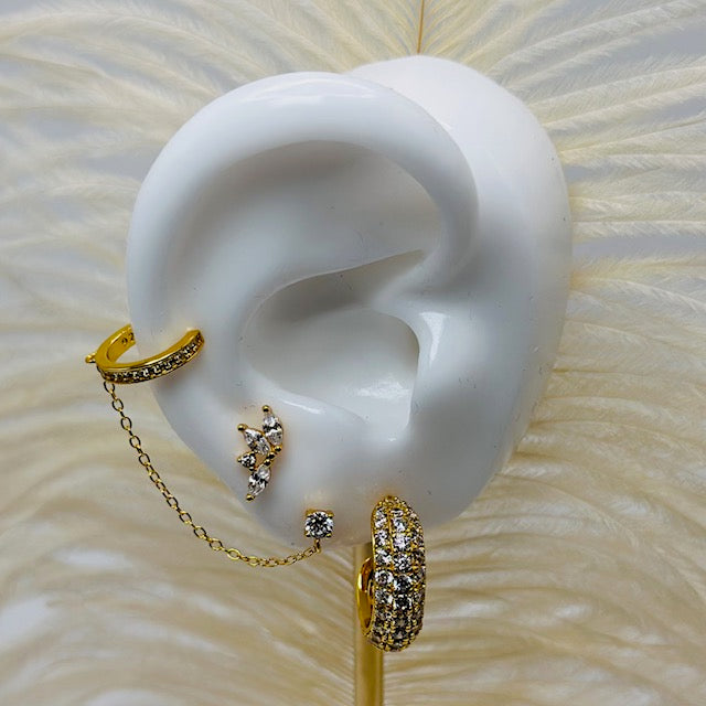 earring stack, earring crawler, cubic zirconia earrings, sterling silver, 18k gold plated 