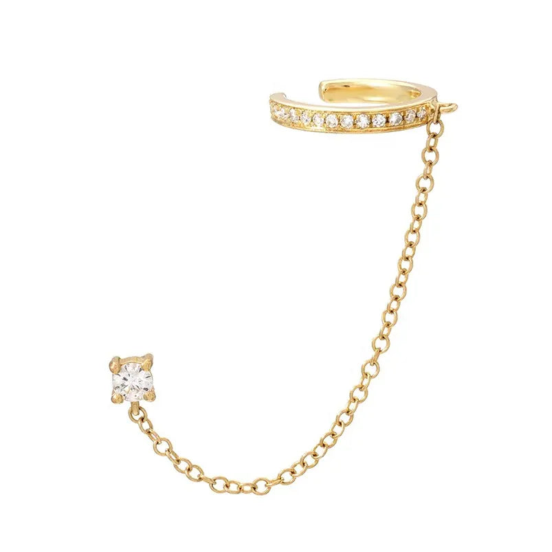crawler chain earring, earring cuff, earring stud, sterling silver, 18k gold plated, trendy earrings,